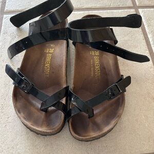 Birkenstock Glossy Black Strappy Sandals